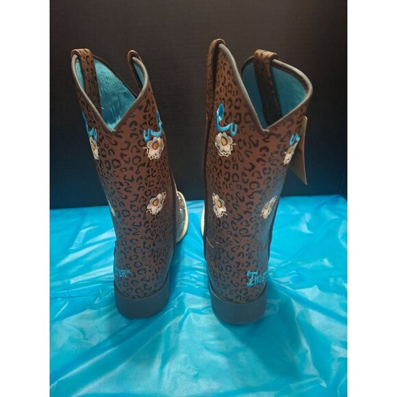 Twisted X Kids Floral Embroidered Brown Leopard Print Western Cowboy Boots Size - Picture 3 of 8